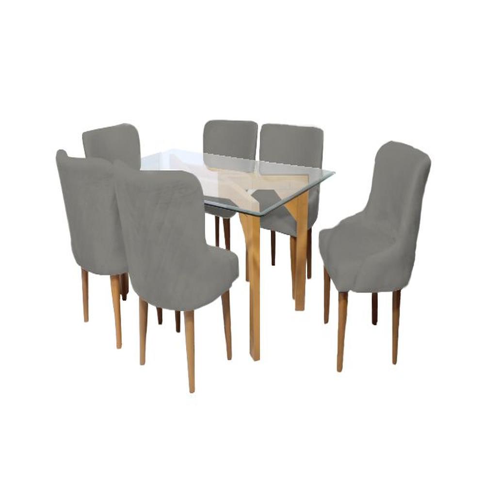 Juego de Comedor Recife Con 6 Sillas Mesa de Vidrio - Gris Oscuro