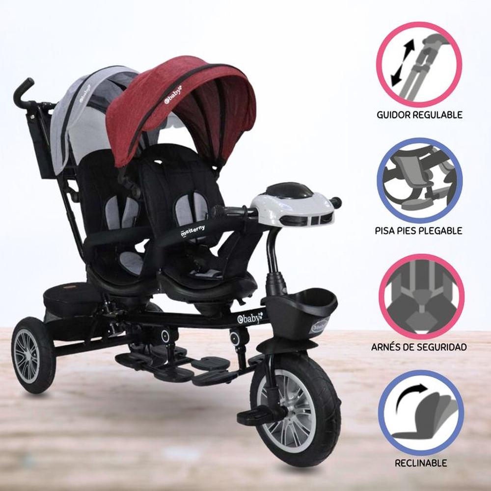 Triciclo Guiador EBABY GEMELAR GRAYRED