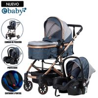 Coche Cuna Moisés de Lujo COMFORT Con Porta Bebé Azul