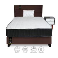 Dormitorio Tuzla 1.5 Plz + Cabecera aérea + Colchón Dual + 1 velador + 1 Almohada - Chocolate