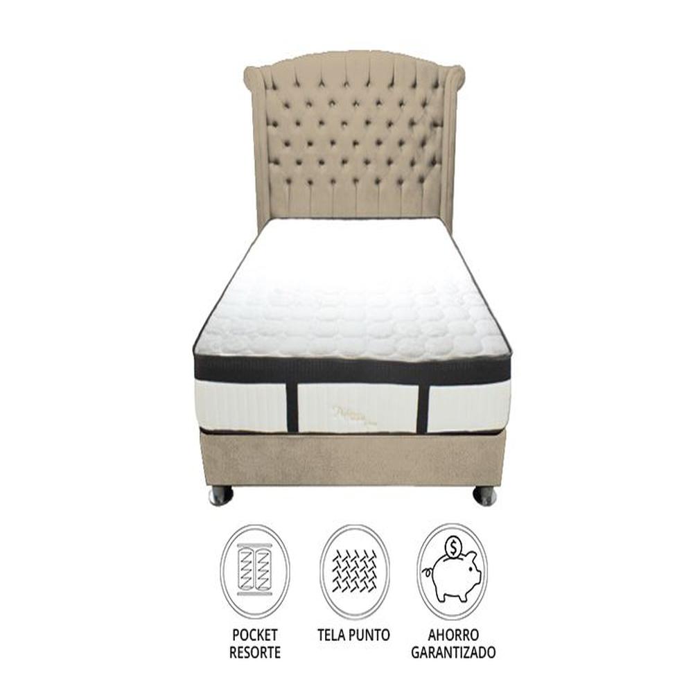Dormitorio Platinium Con Almohada y Cojin Queen - Beige Claro