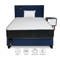Dormitorio Tuzla 1.5 Plz + Cabecera aérea + Colchón Dual + 1 velador + 1 Almohada - Azul Marino