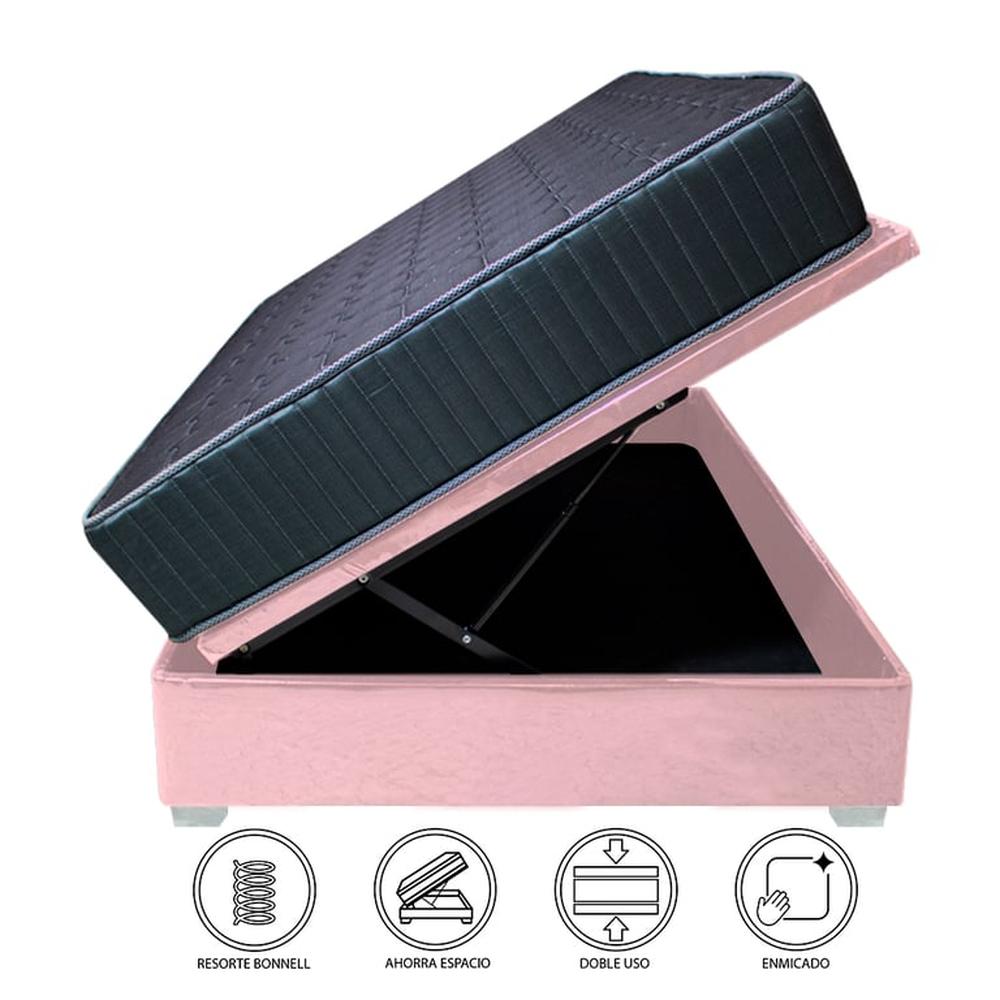 Cama Box Espacio Trento Dual Rest 1.5 plz - Rosado