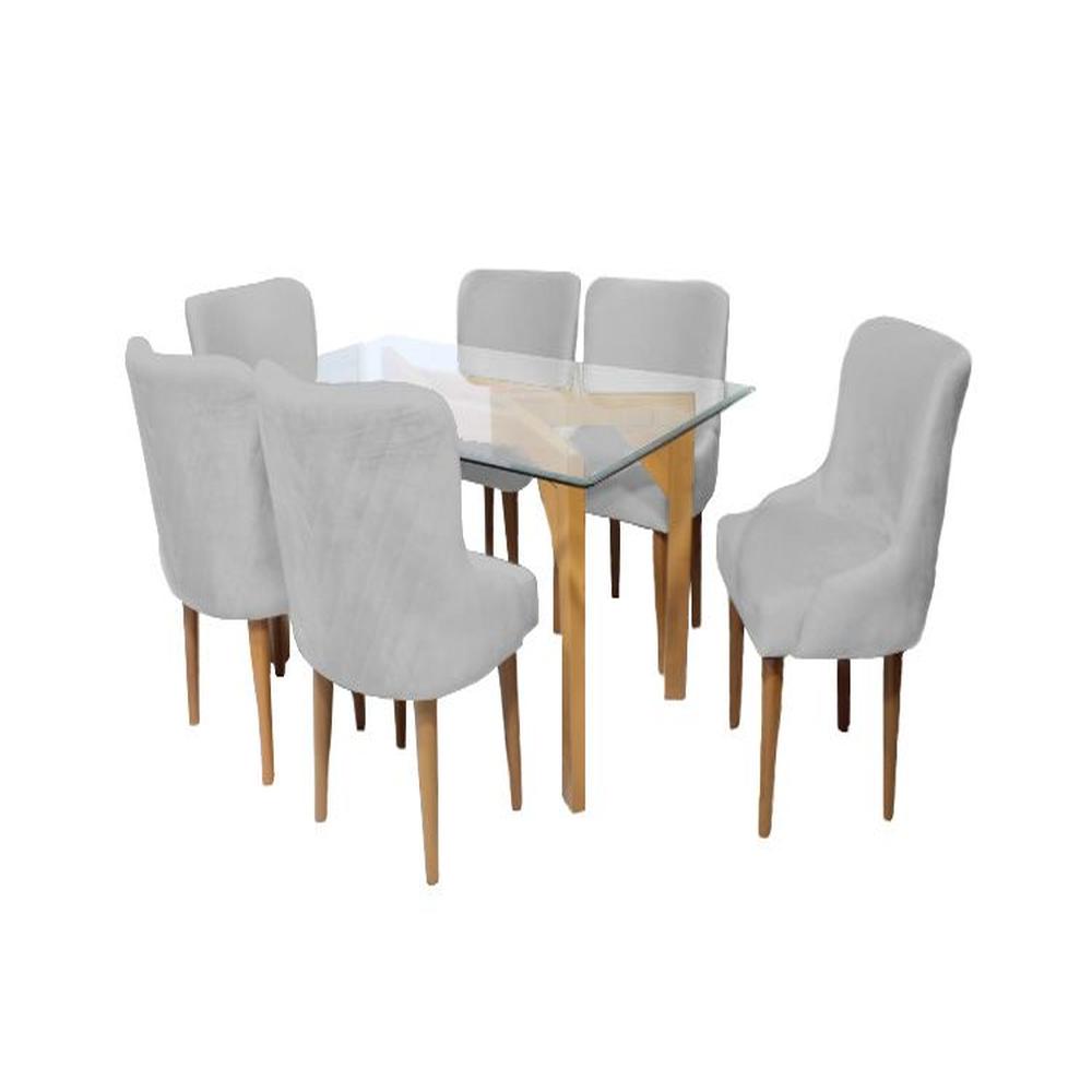 Juego de Comedor Recife Con 6 Sillas Mesa de Vidrio - Gris Claro
