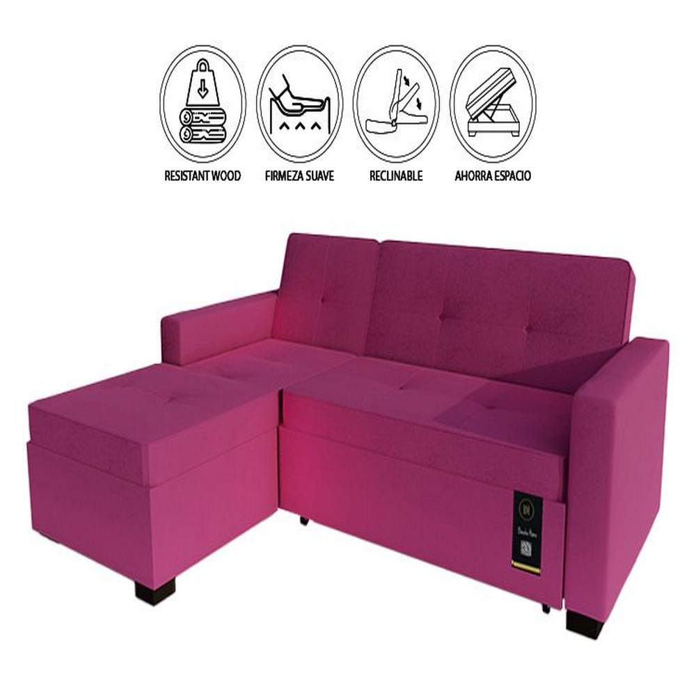 Sofá Cama Multifuncional Debar Izquierdo 3 Cuerpos - Fucsia