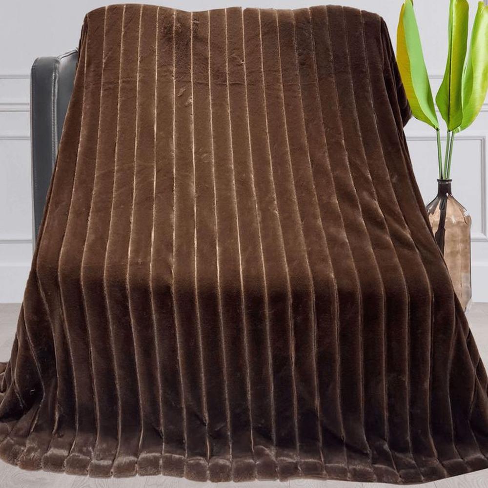 Manta Antialérgica Piel de Conejo Alto Relieve Rayas 2 PLAZAS Coffe
