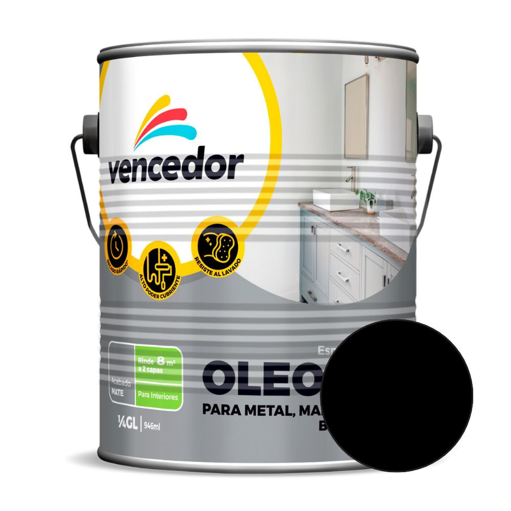 Pintura Vencedor Mate Negro 1/4 gal