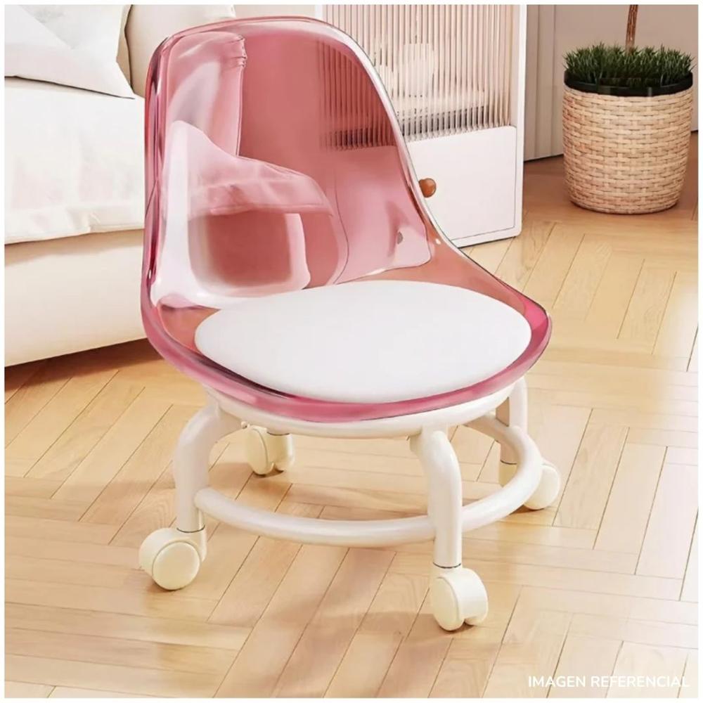 Silla taburete espaldar con ruedas Rosa transparente