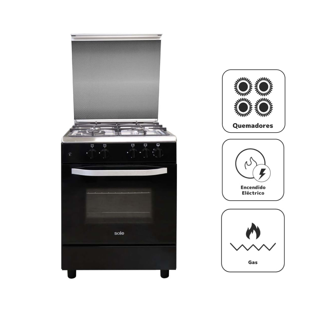 Cocina de Pie a Gas SOLE 4 Quemadores CARTAGENA GLP COSOL038 Negro