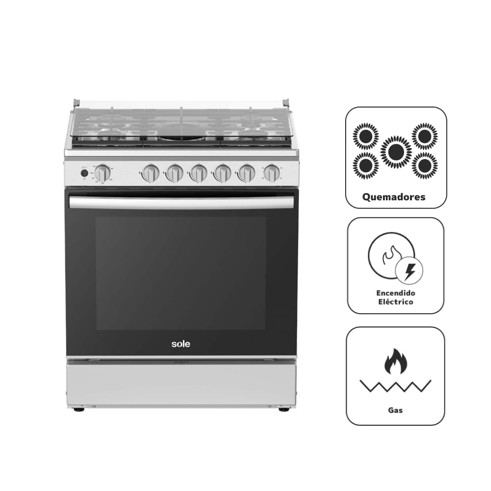 Cocina de Pie a Gas SOLE 5 Quemadores NIZA GLP COSOL036 Silver