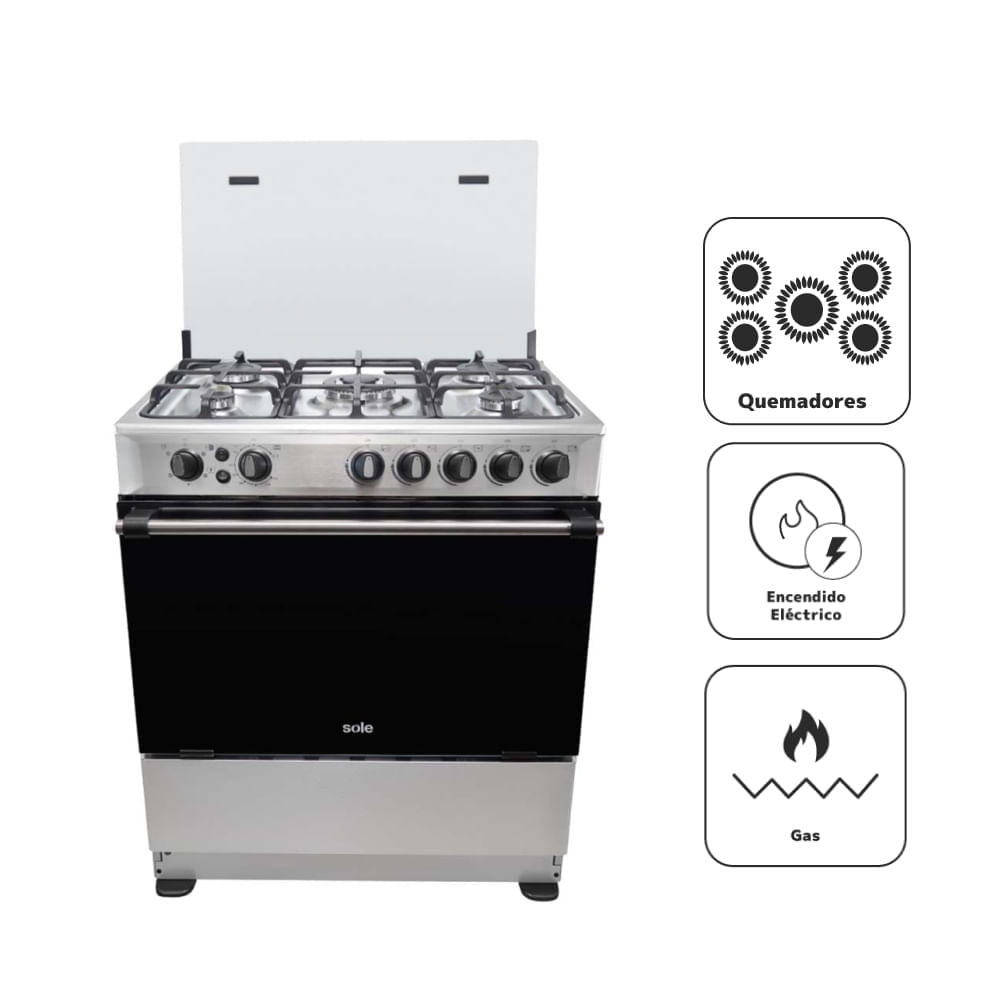 Cocina de Pie a Gas SOLE 5 Quemadores DUBAI GLP COSOL018 Silver