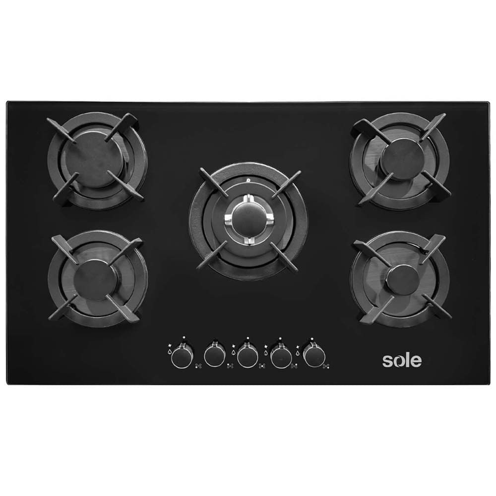 Cocina Empotrable a Gas SOLE 5 Quemadores Vidrio Templado SOLCO069 Negro