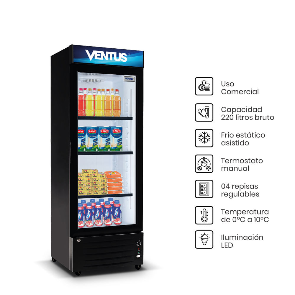 Vitrina Vertical VENTUS 220L LG-220LED Negro