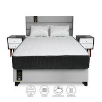Dormitorio Tuzla 2 Plz + Cabecera + Colchón Dual + 2 Veladores + 2 Almohadas - Gris Claro
