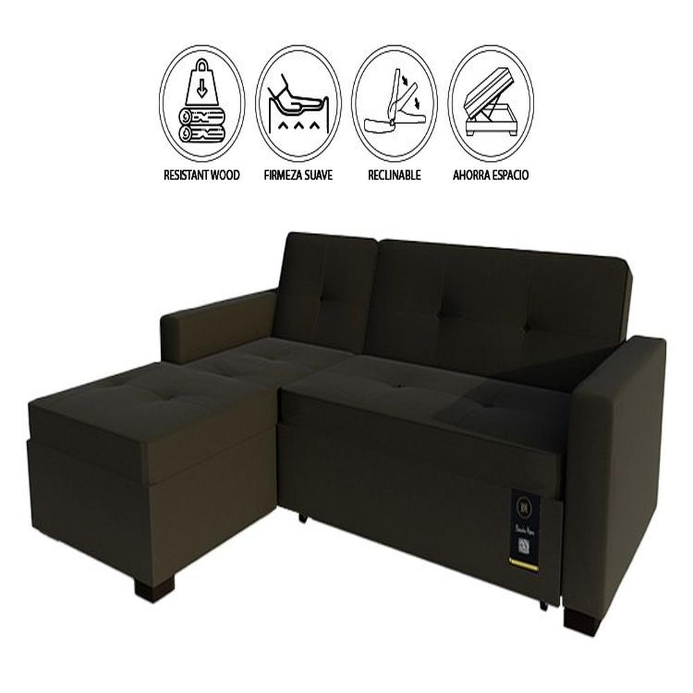 Sofá Cama Multifuncional Debar Izquierdo 3 Cuerpos - Chocolate Oscuro