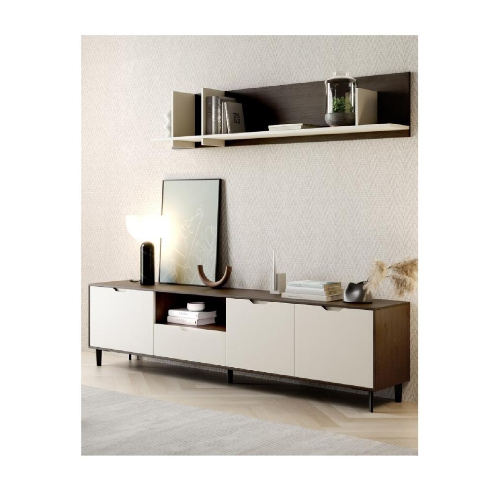 Mesa de TV Contemporánea Aquiles 65"" color Marrón/Blanco 3 puertas 1 cajón TU MESITA