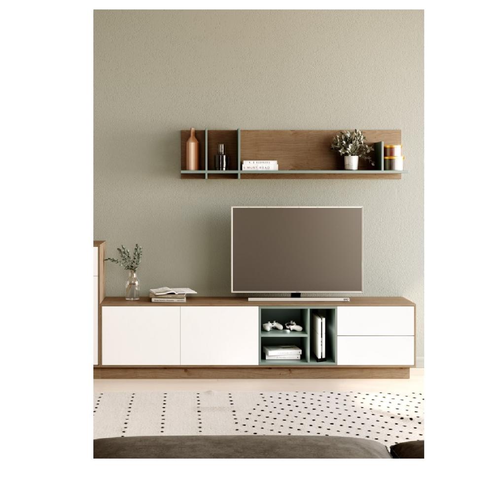 Mesa De TV Clásica Normand 60"" color Marrón/Blanco/Agave 2cajoes 2 puertas TU MESITA