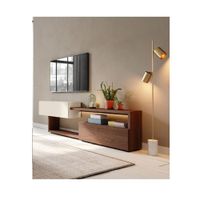 Mesa Minimalista de TV Rebecca 55"" color Blanco/Duna/Gris 2 puertas TU MESITA