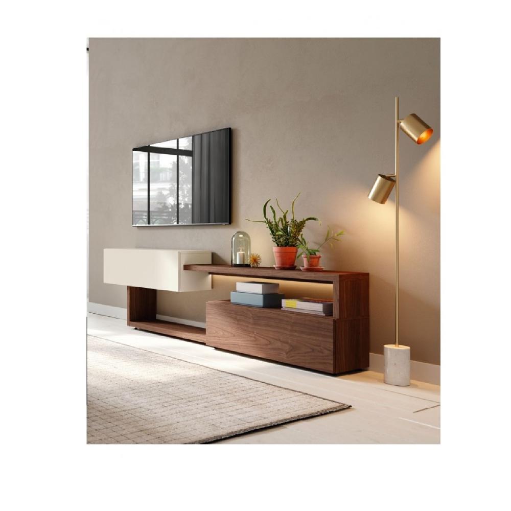 Mesa Minimalista de TV Rebecca 55"" color Blanco/Marrón 2 puertas TU MESITA