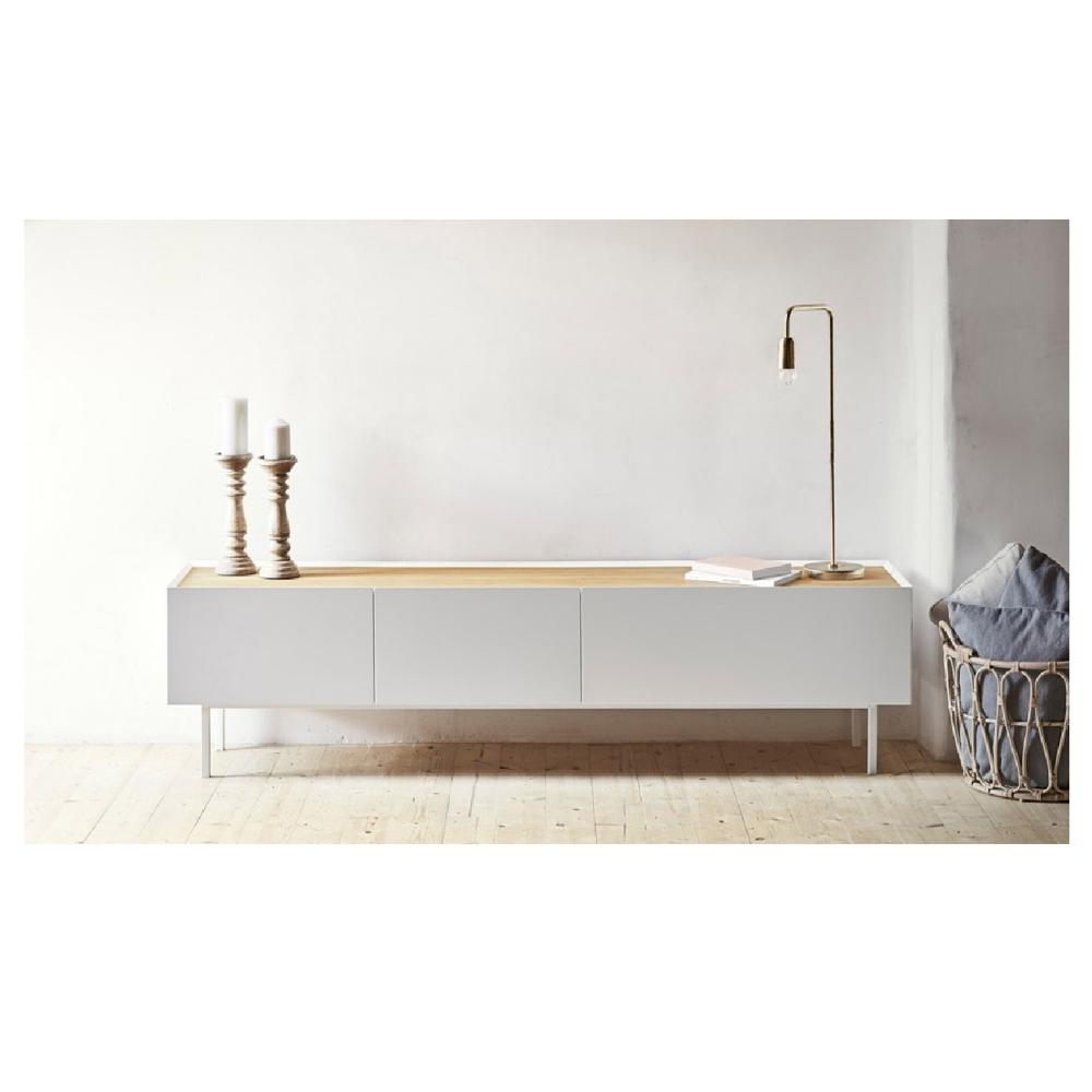 Mesa de TV Clásica Brandon 65"" color Blanco/Duna 1 puerta 2 cajones TU MESITA