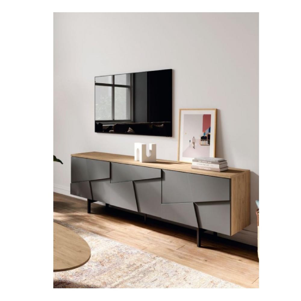 Mesa de TV Tridimensional Ogost 55"" color Duna/Gris Oscuro 3 puertas TU MESITA