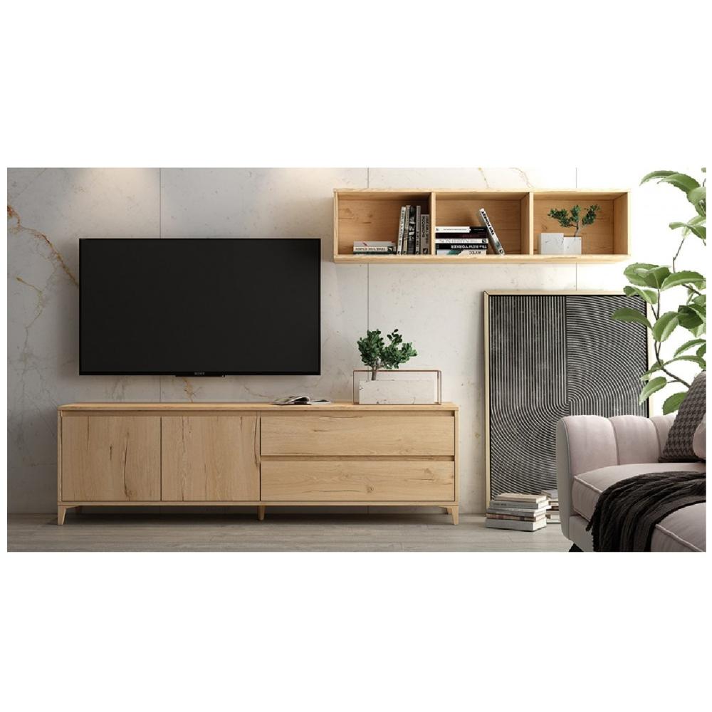 Mesa Clásica de TV Lisboa 65"" color Roble 2 puertas 2 cajones TU MESITA