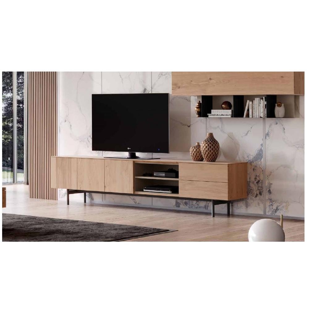 Mesa de TV Contemporánea Aragon 70"" color Duna 3 puertas 2 cajones TU MESITA 220 cm