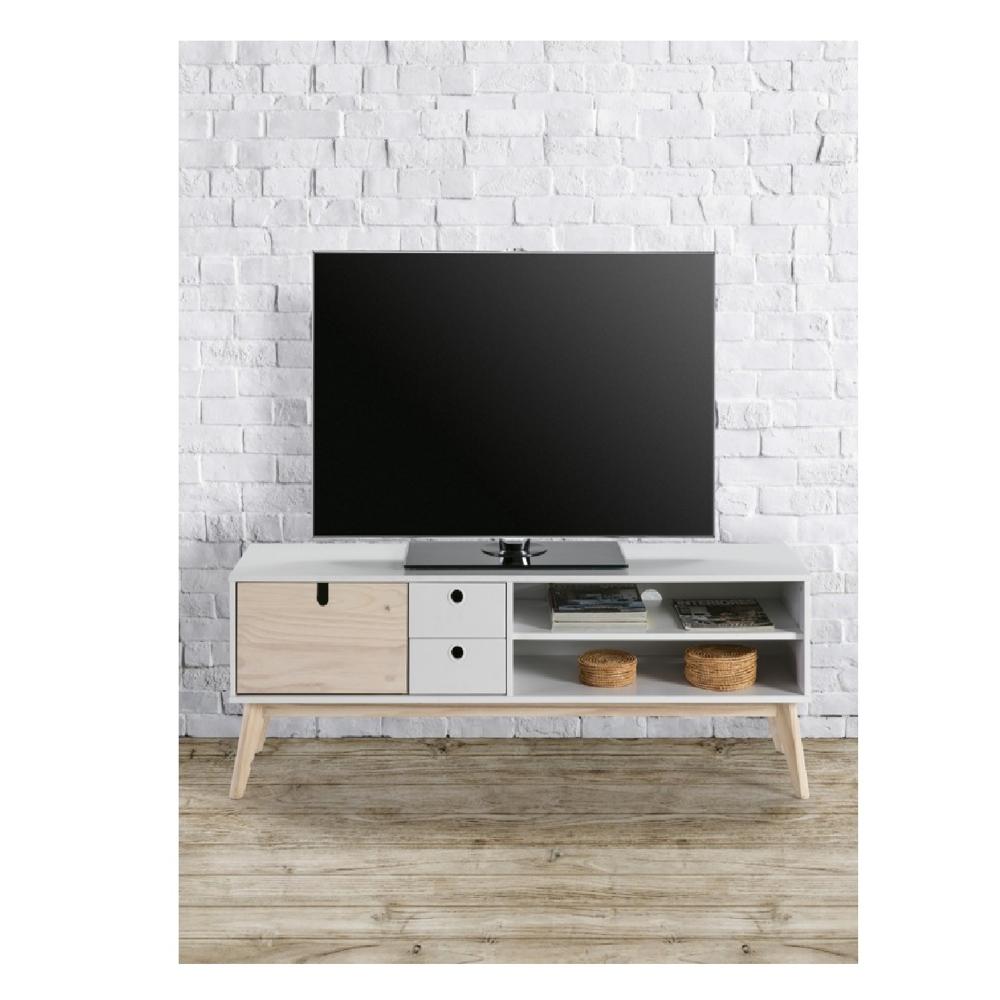 Mesa de TV Multiusos Parker color Blanco/Duna 50"" 2 cajones 1 puerta TU MESITA