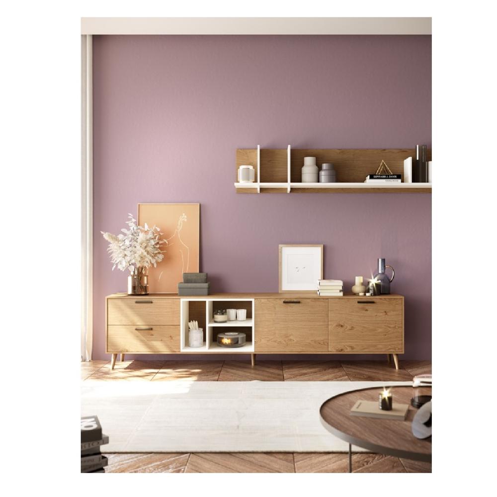 Mesa de TV Moderna Stone 65"" Haya/Blanco 2 puertas 2 cajones TU MESITA