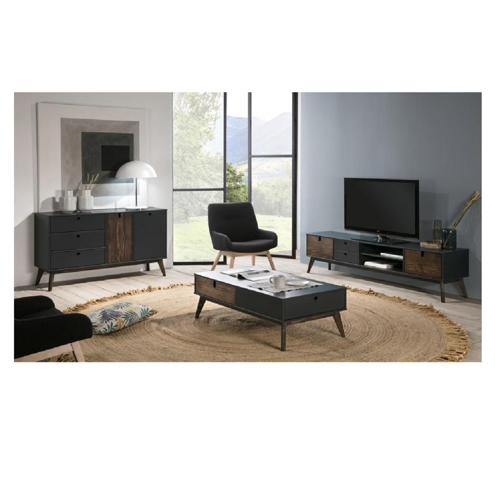 Mesa Nórdica de TV Benjamin 65"" color Negro/Marrón 2 cajones 2 puertas TU MESITA