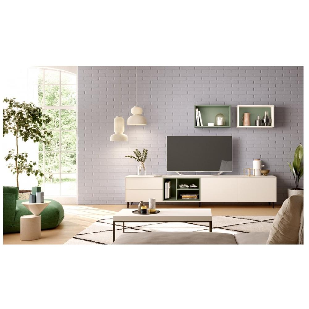 Mesa de TV Moderna Stone 65"" Blanco/Gris 2 puertas 2 cajones TU MESITA