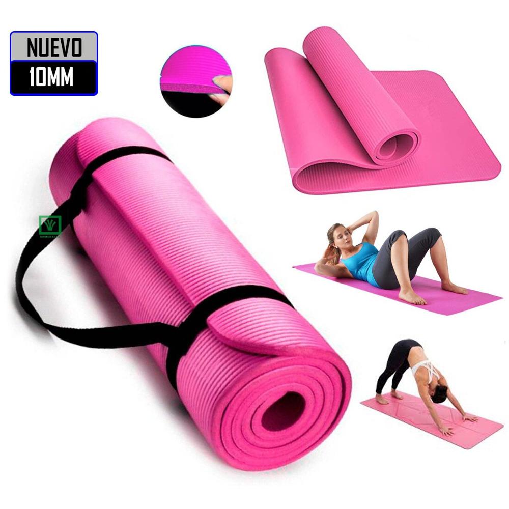 Mat de yoga pilates 10 mm con elástico portátil Rosado