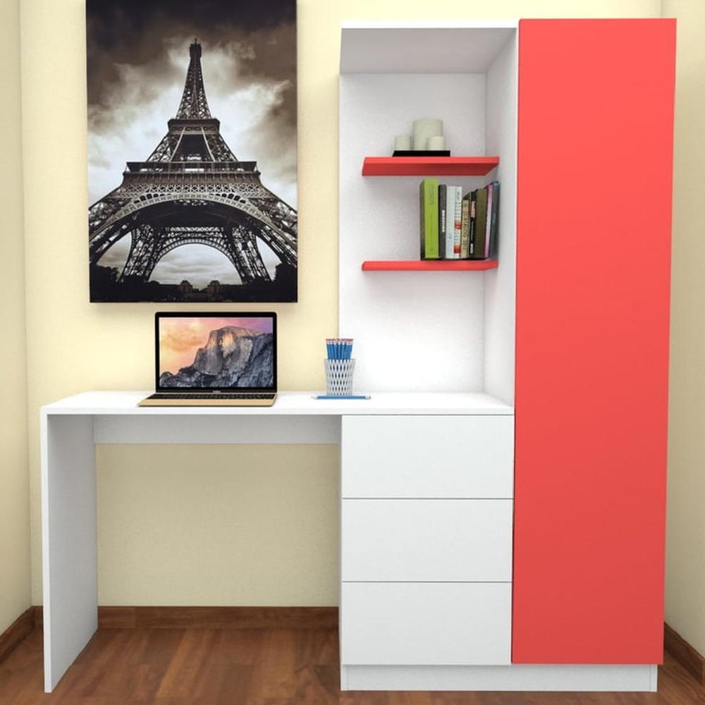 Escritorio con Cajones y Estante Lateral Yaren - Blanco