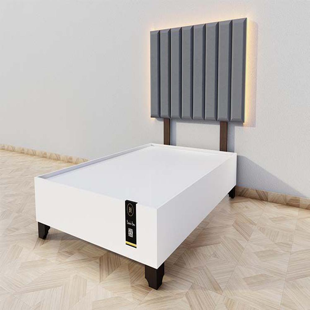 Dormitorio Enns + Cabecera Led Córdoba 2 plz - Gris Oscuro y BLanco