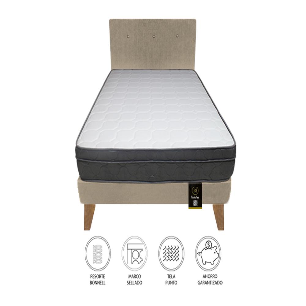 Dormitorio Turin Slim 2 Plz + Cabecera + Almohadas - Beige Claro
