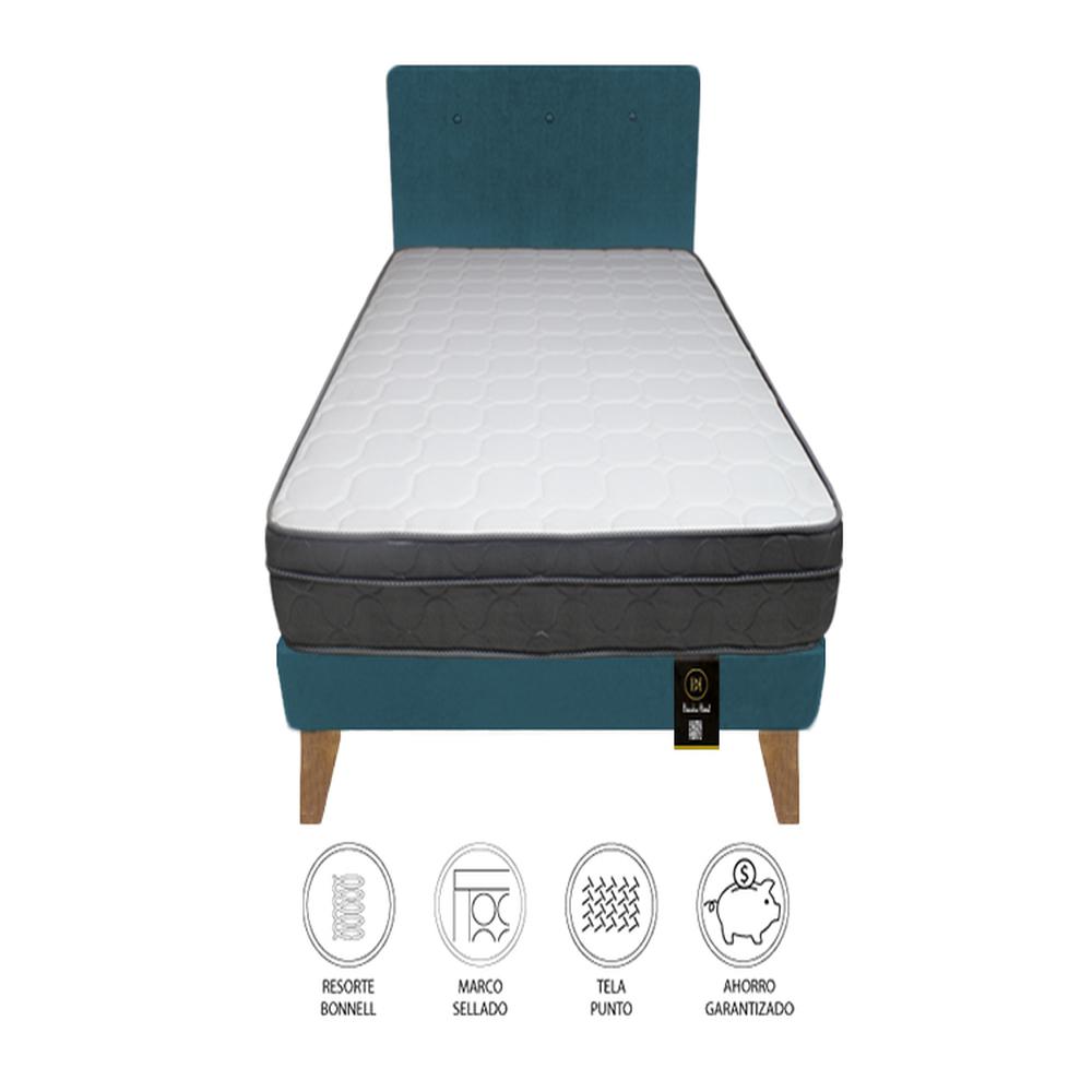 Dormitorio Turin Slim 2 Plz + Cabecera + Almohadas - Cobalto