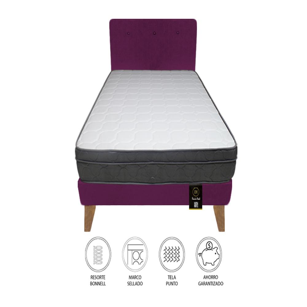 Dormitorio Turin Slim 2 Plz + Cabecera + Almohadas - Purpura