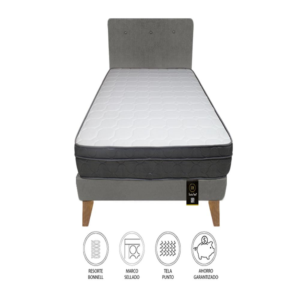 Dormitorio Turin Slim 2 Plz + Cabecera + Almohadas - Gris Oscuro