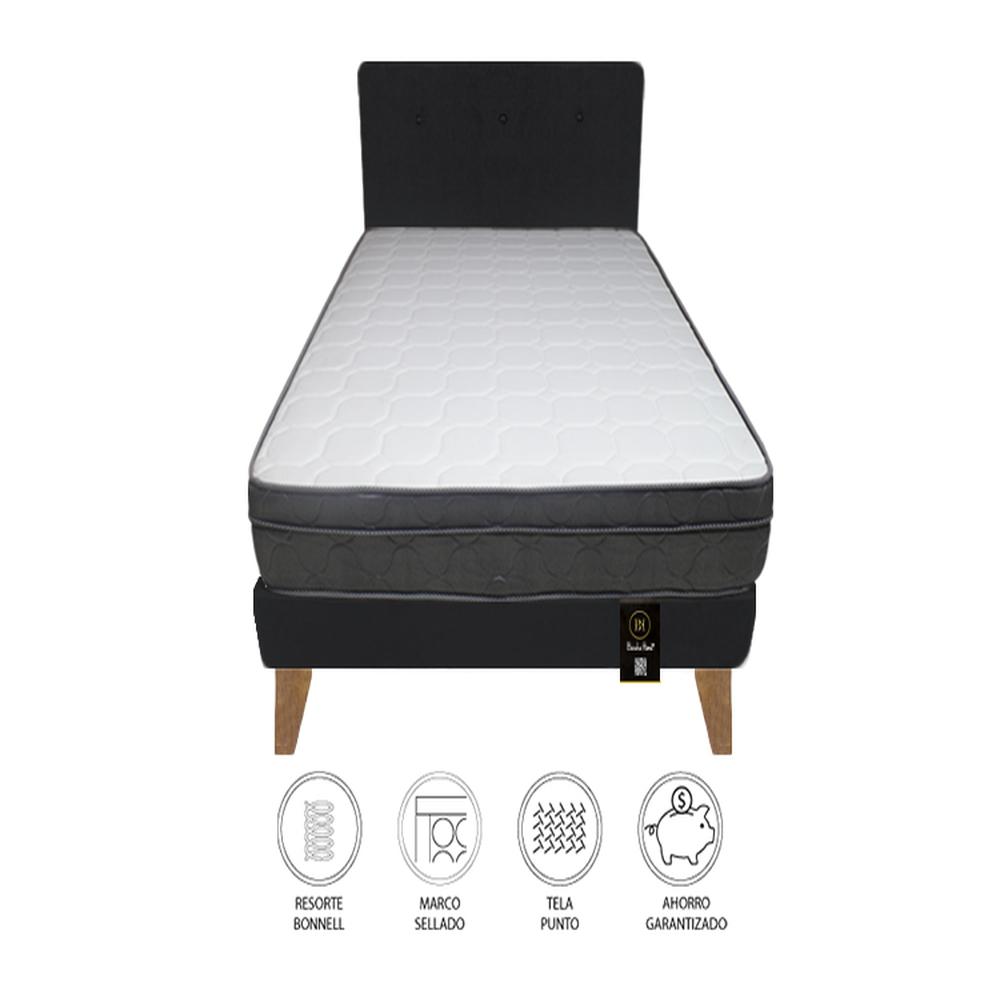 Dormitorio Turin Slim 2 Plz + Cabecera + Almohadas - Negro
