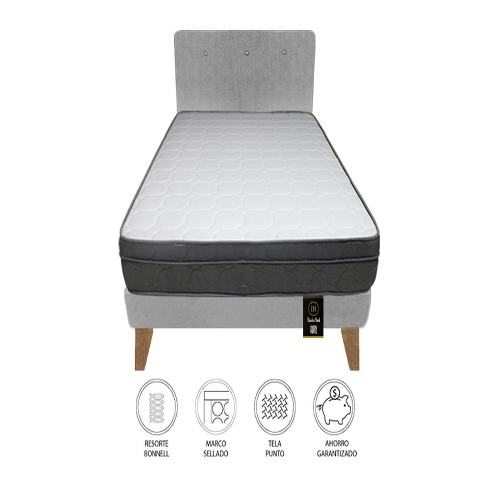 Dormitorio Turin Slim 2 Plz + Cabecera + Almohadas - Gris Claro