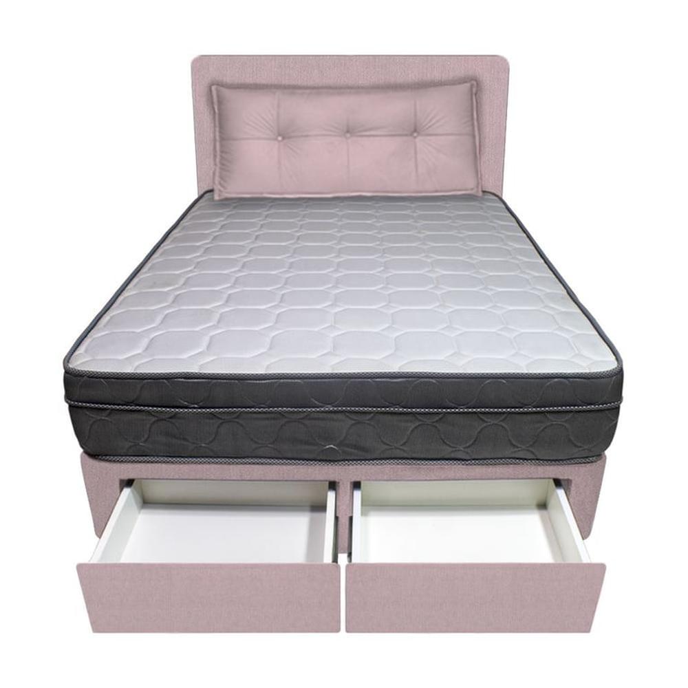 Dormitorio Turin + 2 Cajones 2 Plz + Cabecera + Cojín - Rosado