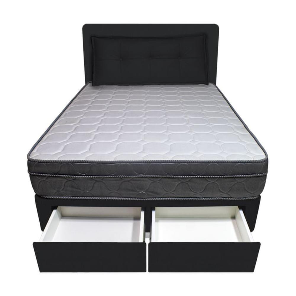 Dormitorio Turin + 2 Cajones 2 Plz + Cabecera + Cojín - Negro