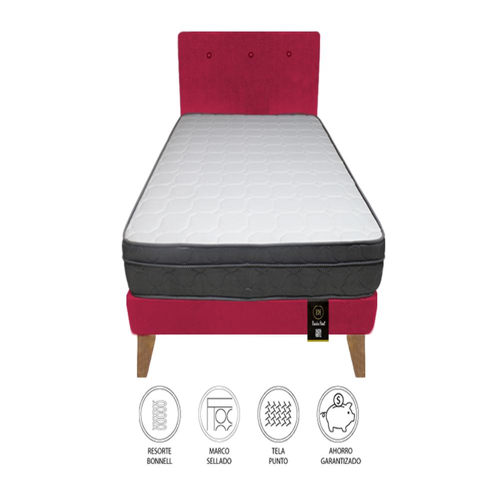Dormitorio Turin Slim 2 Plz + Cabecera + Almohadas - Rojo