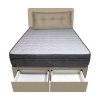 Dormitorio Turin + 2 Cajones 2 Plz + Cabecera + Cojín - Beige Claro