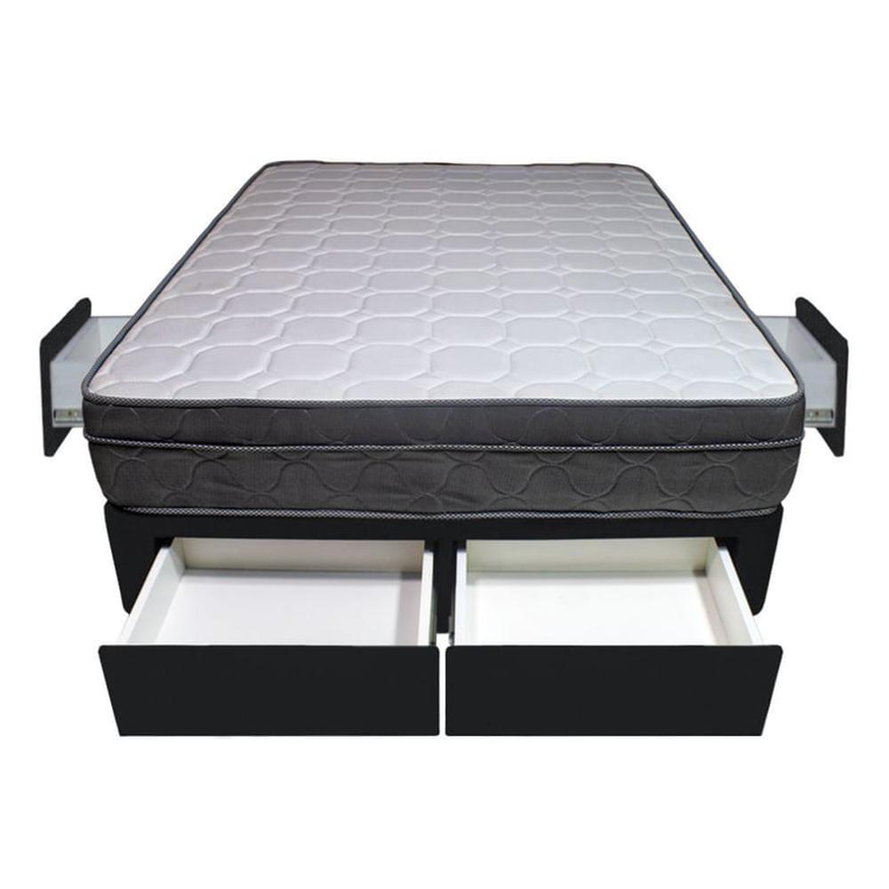 Cama Turin + 4 Cajones 2 Plz + 2 almohadas - Negro
