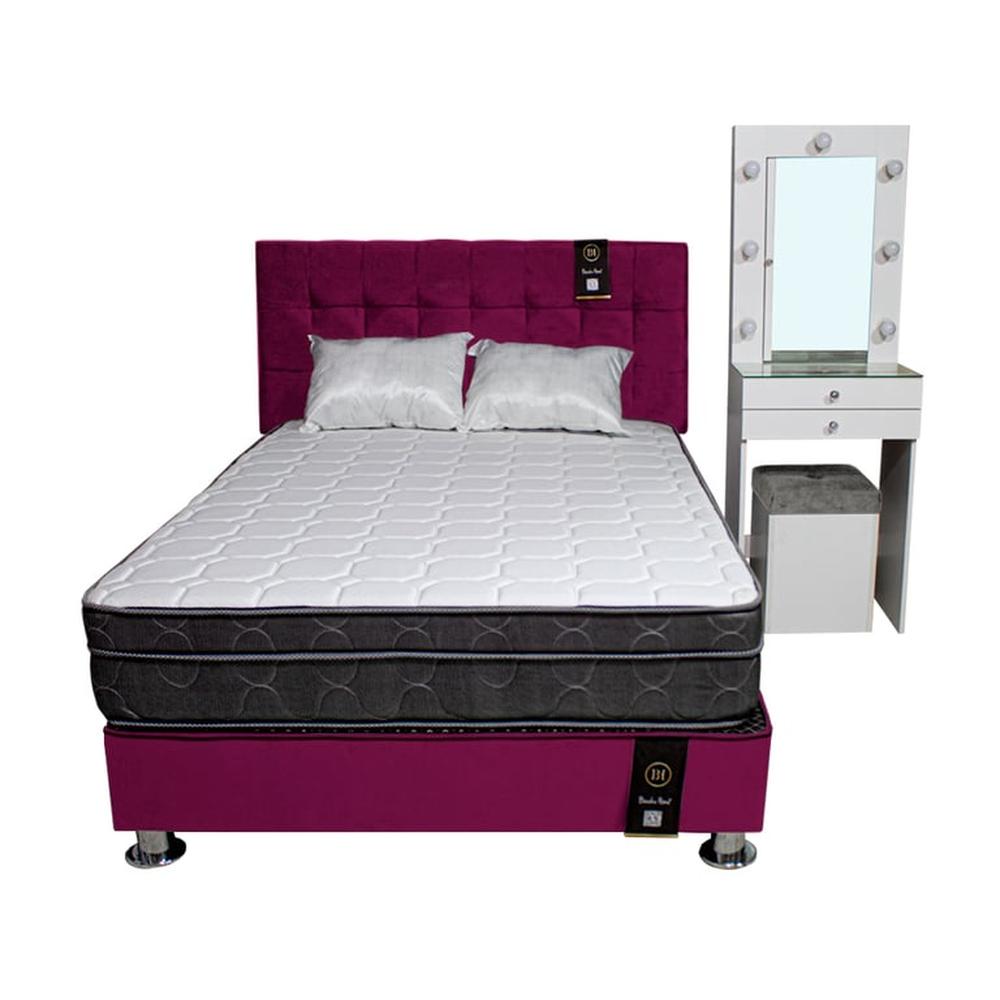 Dormitorio Coquette 2 Plz + Cabecera + Tocador + Puff - Purpura