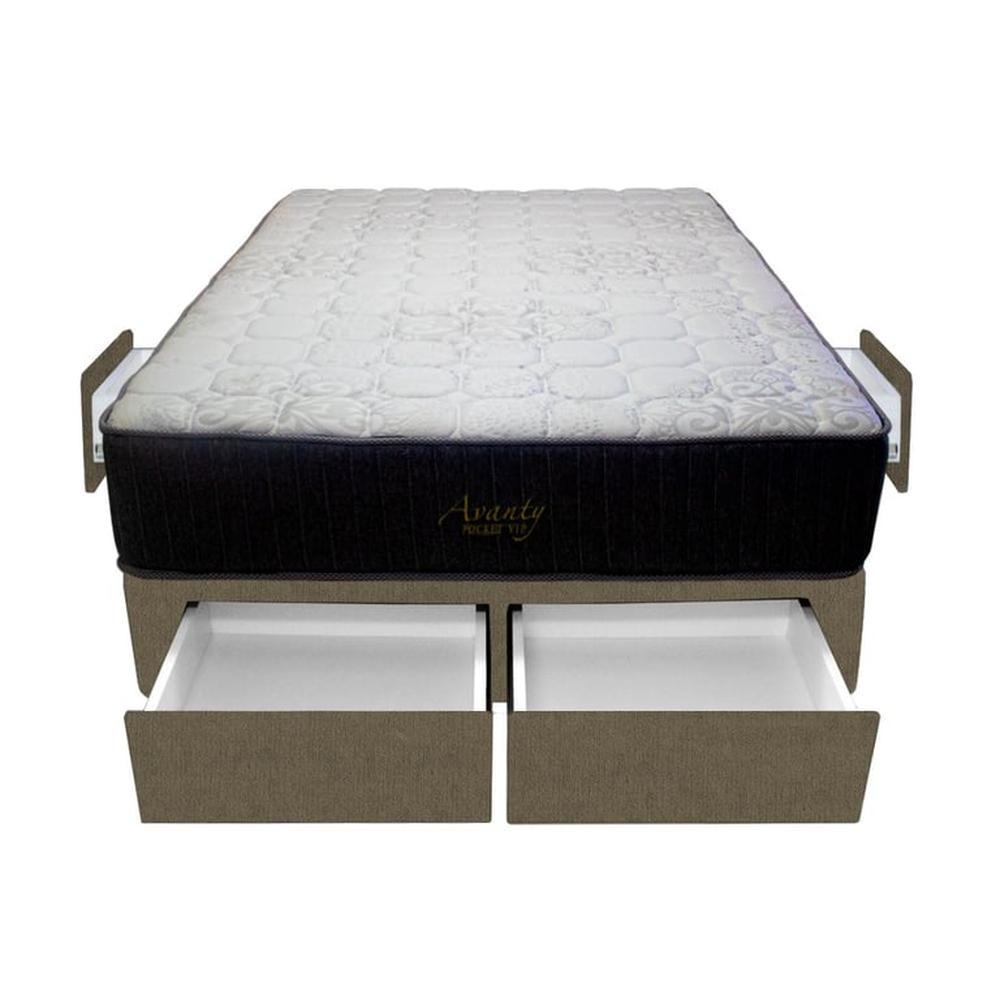 Cama Pocket Vip + 4 Cajones 2 Plz + 2 almohadas - Beige Oscuro