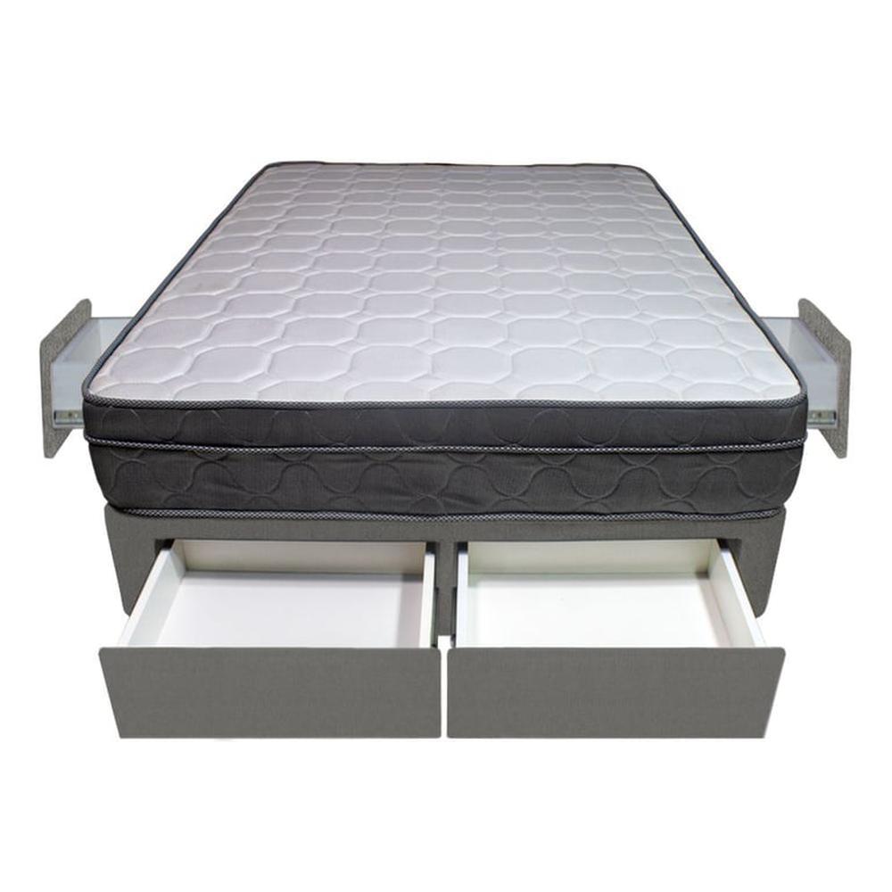 Cama Turin + 4 Cajones 2 Plz + 2 almohadas - Gris Oscuro