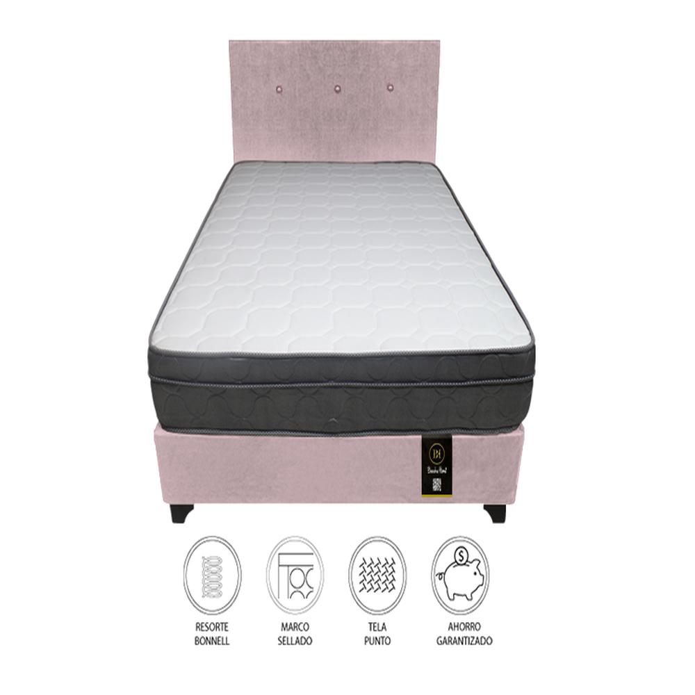 Dormitorio Turin 2 Plz + Cabecera + 2 Almohadas - Rosado Dormitorio Turin 2 Plz + Cabecera + 2 Almohadas - Rosado