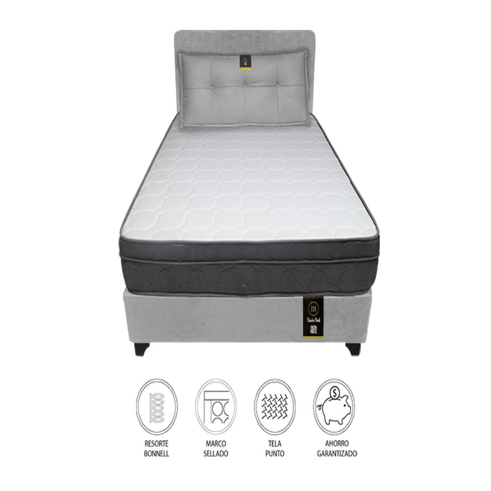 Dormitorio Turin 2 Plz + Cabecera Ajustable + Cojín - Gris Claro Dormitorio Turin 2 Plz + Cabecera Ajustable + Cojín - Gris Claro